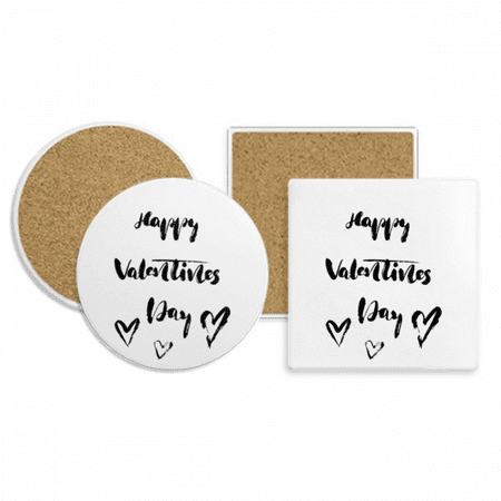 

Happy Valentine Heart Quote Style Coaster Cup Mug Holder Absorbent Stone Cork Base Set