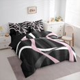 thumbnail image 3 of Homewish Modern Geometric 7 Pieces Bedding Comforter Set,Striped Lines Artistic Full Bedding Set,Pink White Gray Fitted Sheet Flat Sheet For Adults,Microfiber Bedroom Decor Reversible, 3 of 8