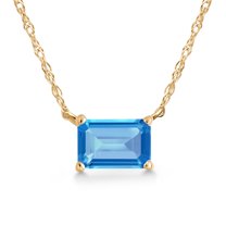 Gem Stone King 14K Yellow Gold Swiss Blue Topaz Pendant Necklace for Women | 0.70 Cttw | Gemstone November Birthstone | Octagon 6X4MM | With 18 inch Chain