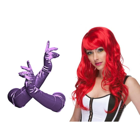 Jessica Rabbit Costume Kit, Burlesque Wig, Purple Opera Gloves