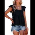 thumbnail image 3 of Blusa Informal de Mujer con Cuello Cuadrado, Volantes, Mangas , Peplum, Babydoll, Sin Mangas, Color Negro, Talla L, 3 of 10