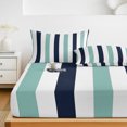 thumbnail image 6 of Twin Sze Fitted Sheet Set - Turquoise Navy Blue Striped 2 Piece Bedding Sets 16" Deep Pocket Fitted Sheet with 1 Pillowcase, Farmhouse Stripe Art Brushed Microfiber Hotel Luxury Bed Sheets, 6 of 9
