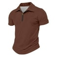 thumbnail image 6 of Men's Casual Polo Shirt Short Sleeve Quarter Zip Lightweight Oversized Knit Business Collar Shirt, #03 Coffee, 3XL, 6 of 6