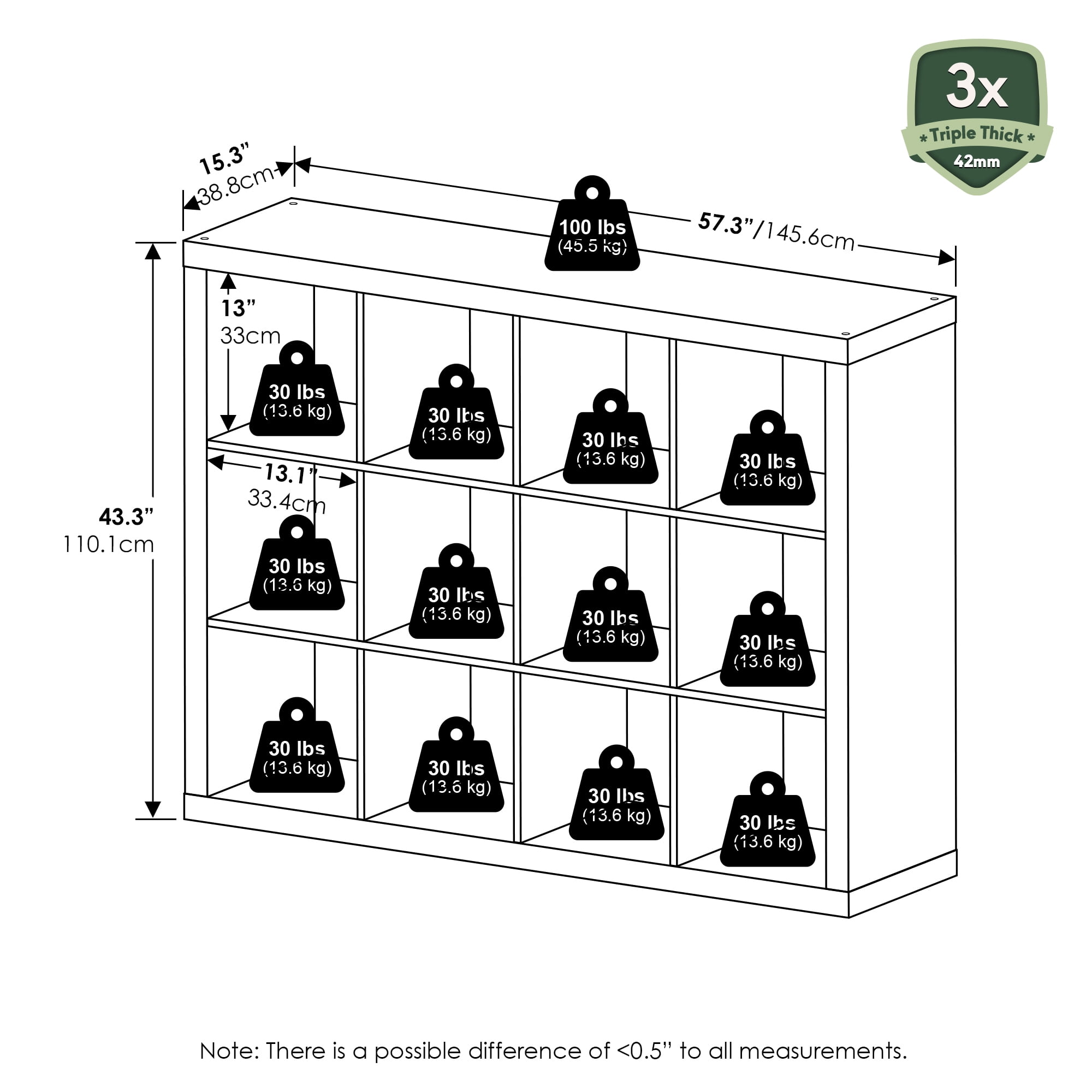 Furinno CUBICLE 12-Cube Triple Thick Frame Cube Storage Organizer Plain White