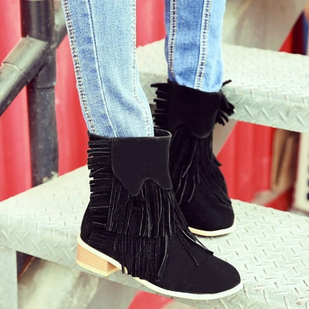 

New Years Eve Outfit Womens Boots Shoes Winter Snow Boots For Womensolid Women S Boots Fashion Retro Tassel Boots Color Suede Slip-On Fashion Flat Women S Boots Gifts For Women Her
