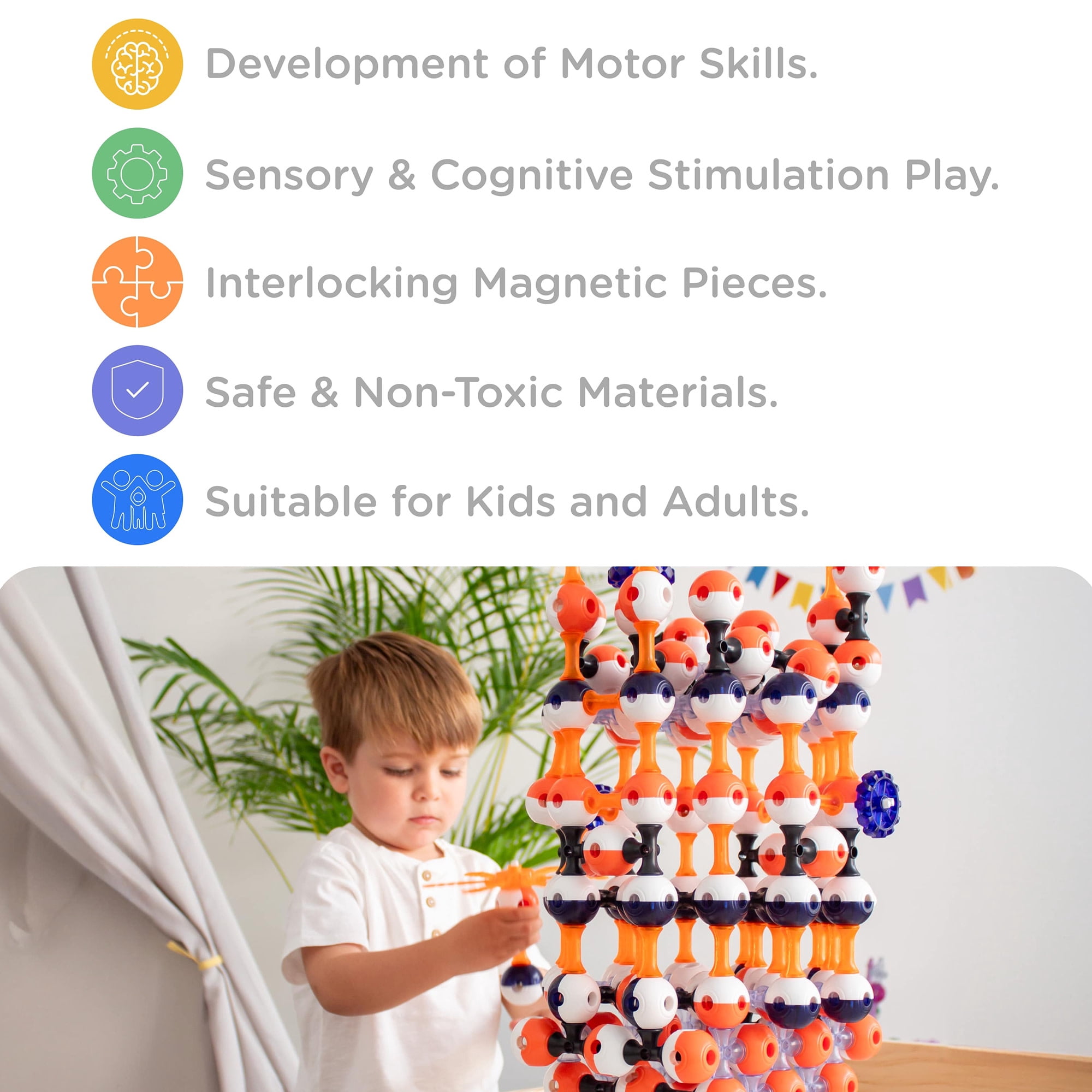 KUB Planet: Magnetic Building Set - Interstellar Navy - 90pc Space Color Construction Blocks, Click-Build-Play, STEM Educational Stacking Toy, Kids 3+