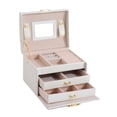 thumbnail image 1 of Joyero para Mujeres Y Niñas, , Organizador de Joyas de material cuero , Estuche de Almacenamiento con Pantalla de 3 Capas para Pendientes, Pulseras, blanco jinwen Caja de almacenamiento de joyas, 1 of 8