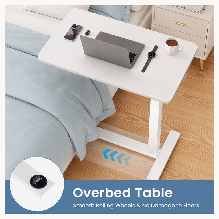 Gianna Adjustable Height Rolling Bedside Table, White photo 7