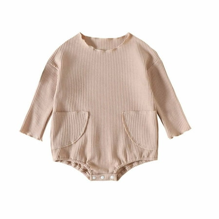 

Utoimkio Newborn Girl Halter Jumpsuits Fall Autumn Spring Baby Girls Boys Waffle Pocket Romper Long Sleeve Button Sweatshirt Jumpsuits