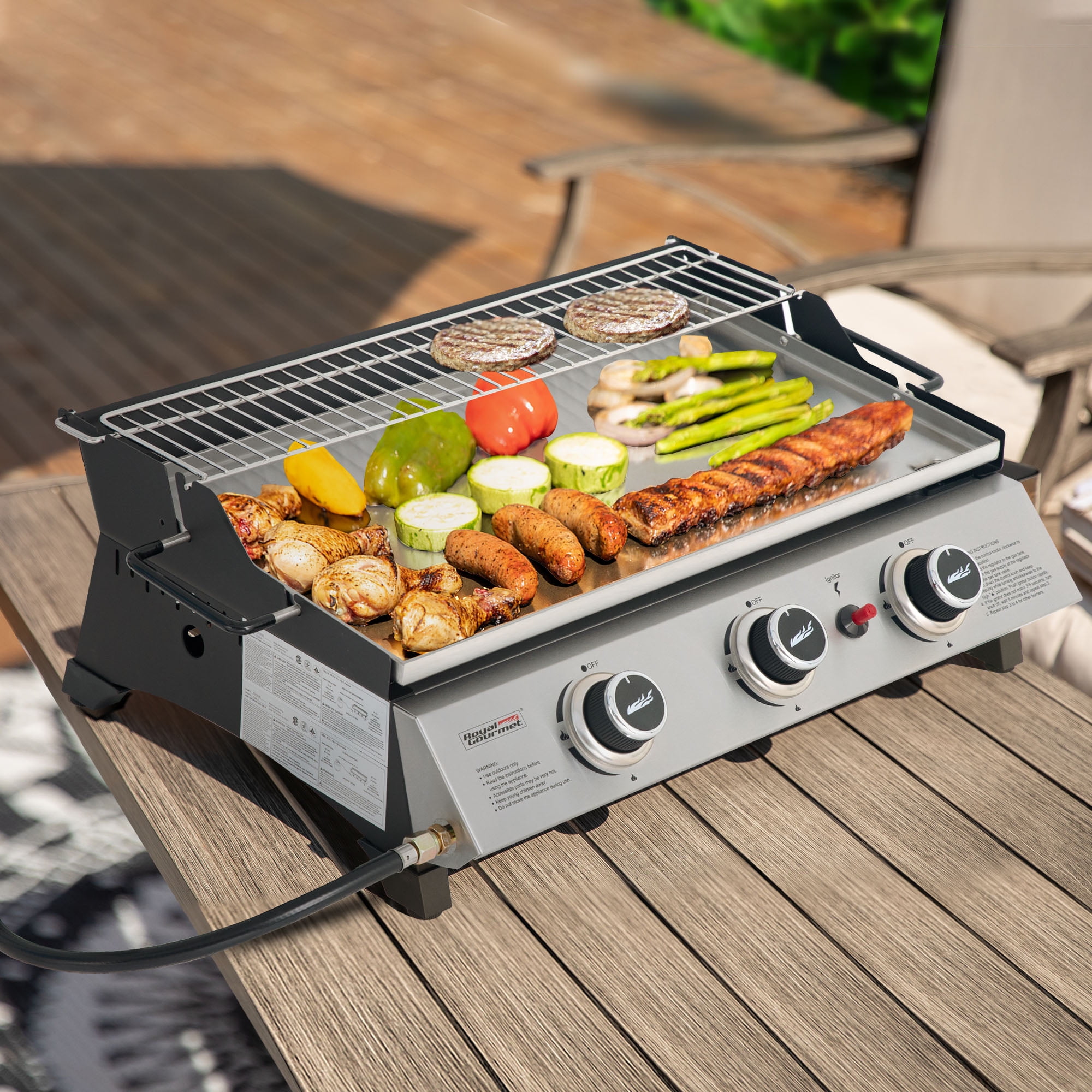 Royal Gourmet PD1303S 24-Inch Stainless Steel Portable Tabletop Griddle with Warming Rack