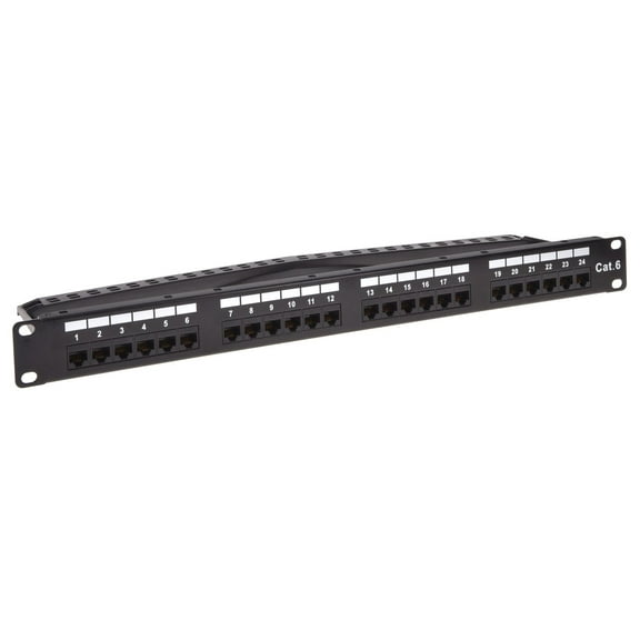 Monoprice 24-port Cat6 Unshielded UL Listed Patch Panel, 1U, 110/Dual IDC, with Wire Support Bar, Metal front, PoE  (TAA)