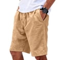 thumbnail image 4 of Havenx Men's Linen Flat Front Shorts Drawstring Elastic Waist Shorts with Pockets Solid Color Pants Stretch Casual Summer Beach Vacation Yoga Golf Dress,Earthy Yellow XL, 4 of 6