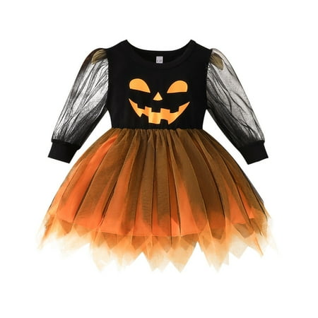 

Fall and Winter Savings Clearance 2024! Antqov Toddler Girl s Dresses Halloween Dress for Girls Fashion Girls New Long Sleeve Ruffled Botton Round-Neck Halloween Printed Long Dress Orange 9 Months