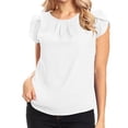 thumbnail image 4 of Lmnyox Womens Summer Tops Dressy Fashion Pleated Cap Sleeve Round Neck Shirts Business Casual Solid Work Blouses, 4 of 9