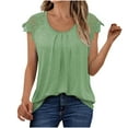 thumbnail image 3 of Xdegoge Shirts for Women V Neck Summer Tops Lace Oversized Casual Fashion Blouses Pleated Trendy Y2K Vacation Beach Clothes Solid Color Tunic Soft Comfy T-Shirts, 3 of 8