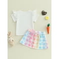 thumbnail image 3 of aturustex Little Girl 2Pcs Easter Skirt Outfits 6M 12M 18M 2T 3T 4T Toddler Baby Short Sleeve T-shirts Crew Neck Shirts Bunny Print Tee Tops + Checkermmer Clothes Beachwear for Holiday Party, 3 of 7