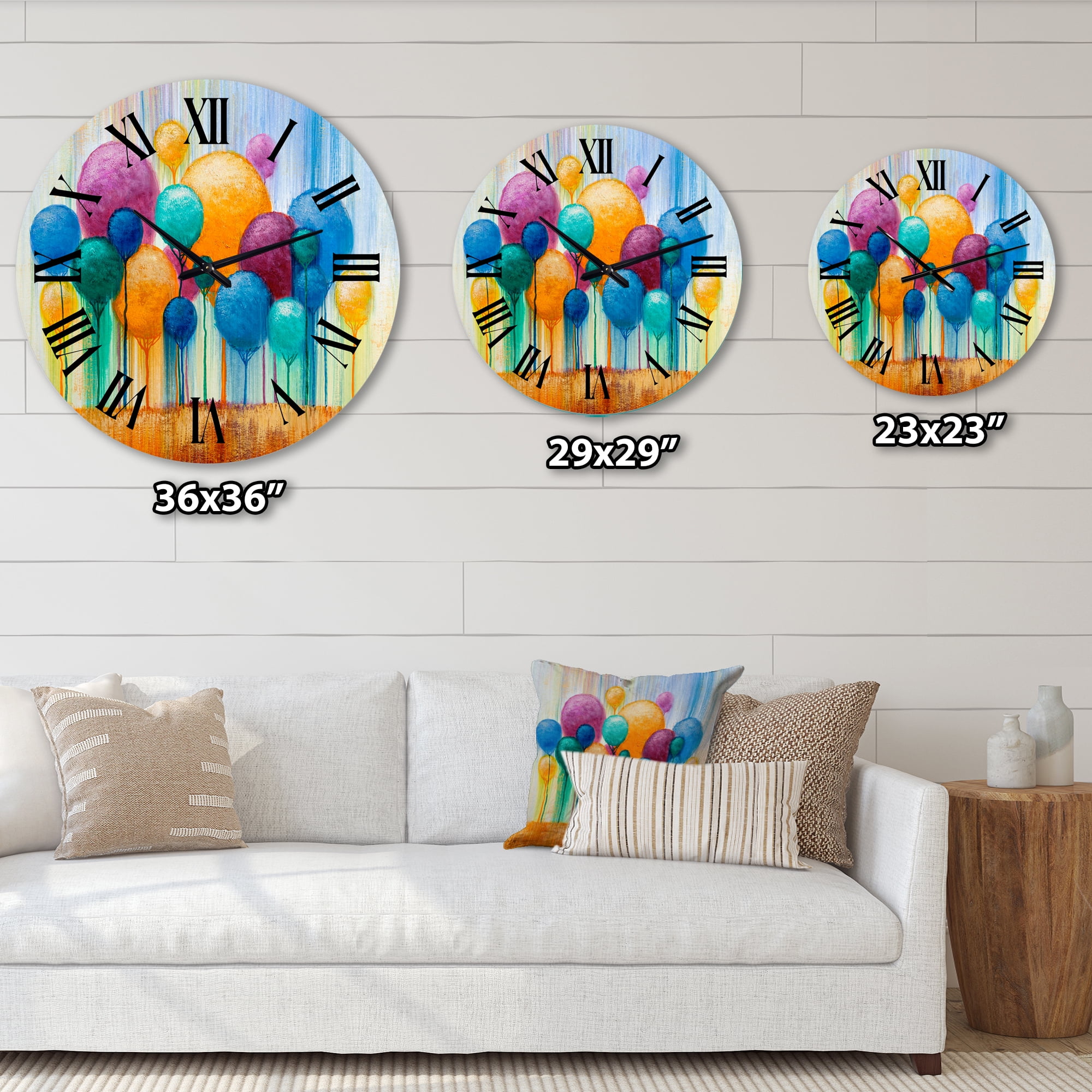 Designart 'Colourful Ornamental Trees Iv' Modern Wall Clock