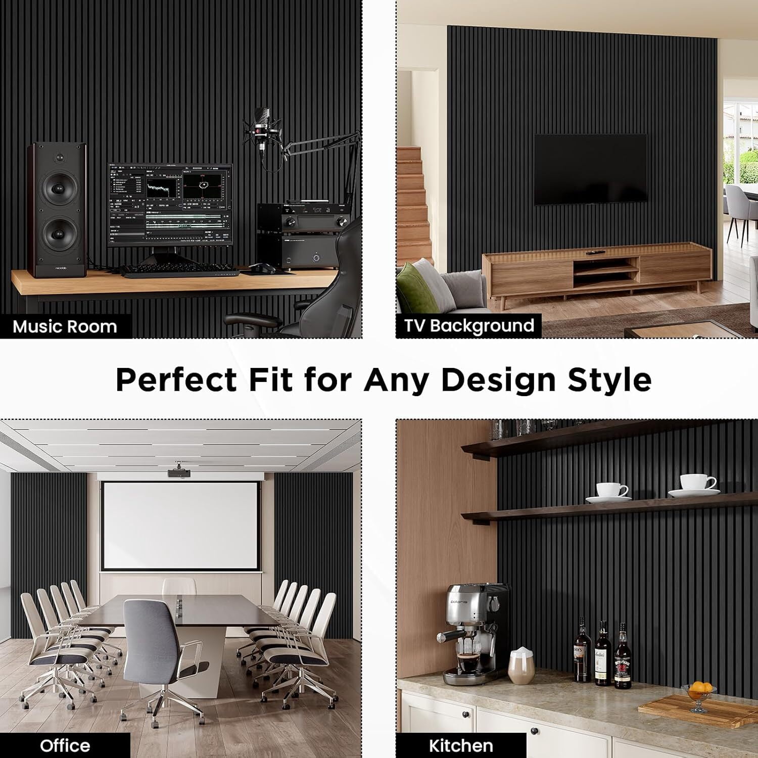 Easy4Home 6Pcs Wood Soundproof Wall Panels 94" x 7.9" Wood Slat Acoustic Panels,Classic Black Oak