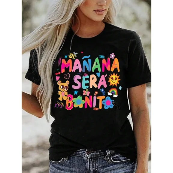 Casual Women's Bear Tee - Whimsical Cartoon Print Relaxed Fit Cotton Blouse for Brunch Outfits & Playful Everyday Looks