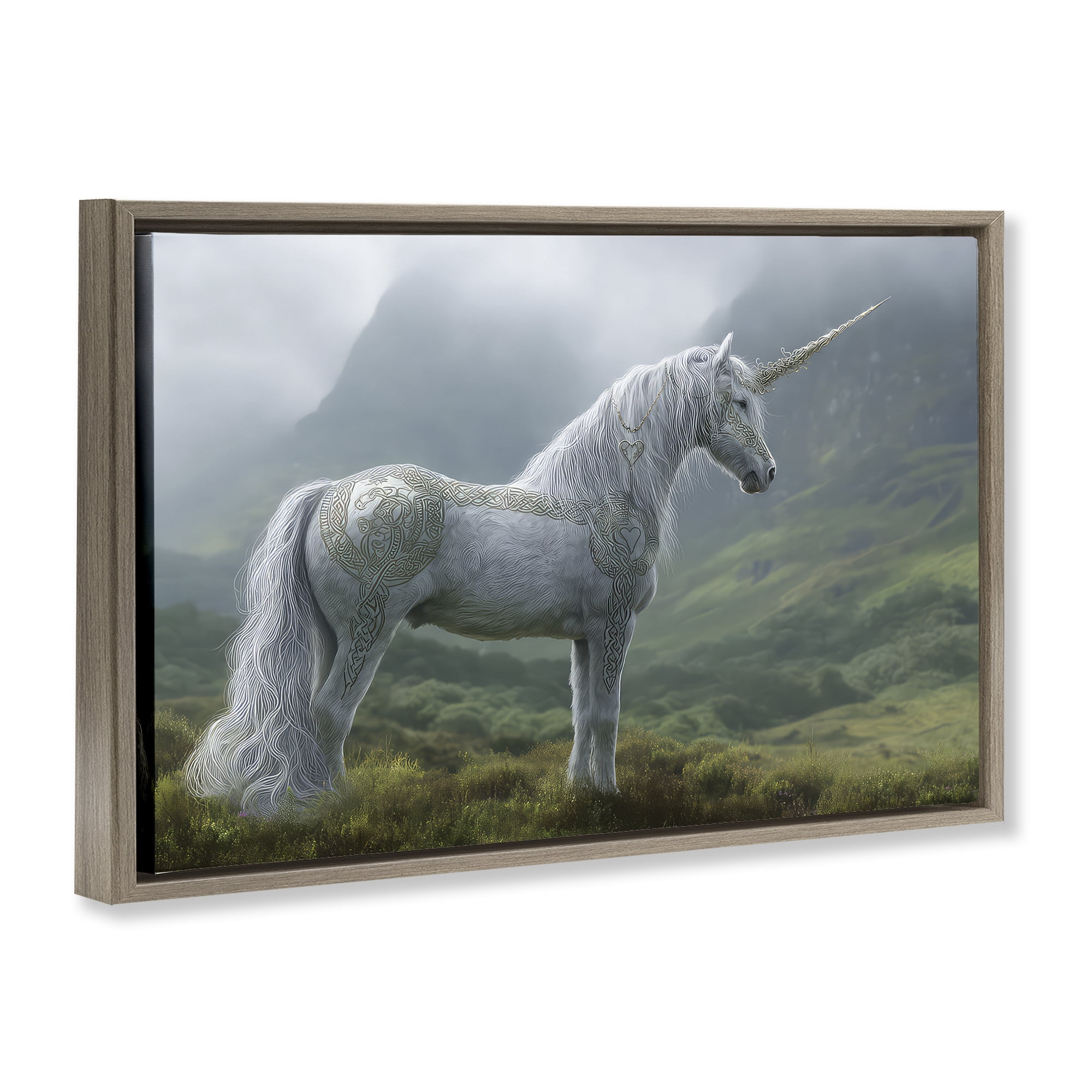Stupell Industries Elegant Celtic Unicorn Brown Framed Floater Canvas Wall Art, design by The Wands Want