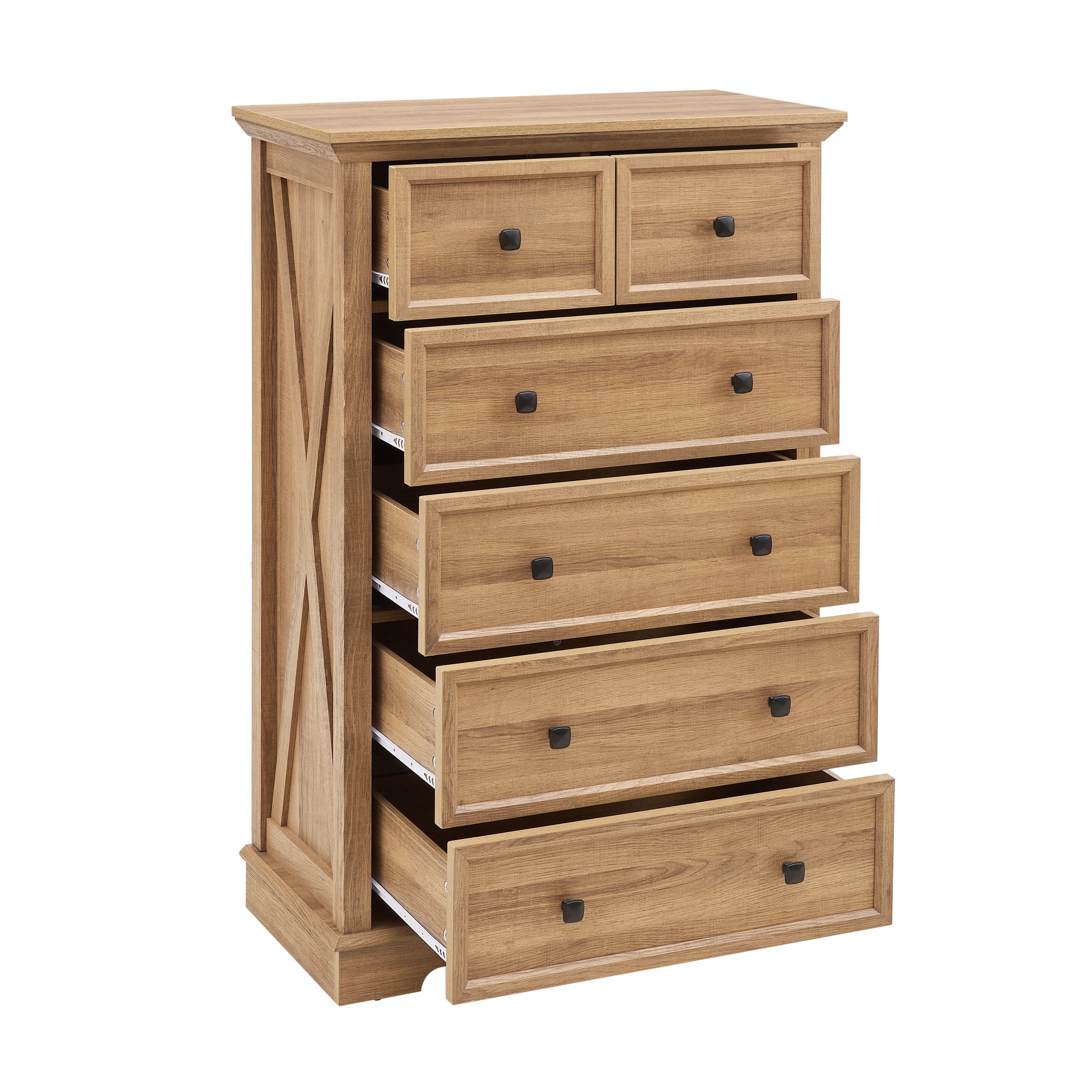 Noble House Preton 6-Drawer Oak Dresser, Tall Farmhouse Modern Clothes Storage Chest Organizer for Bedroom, Oak