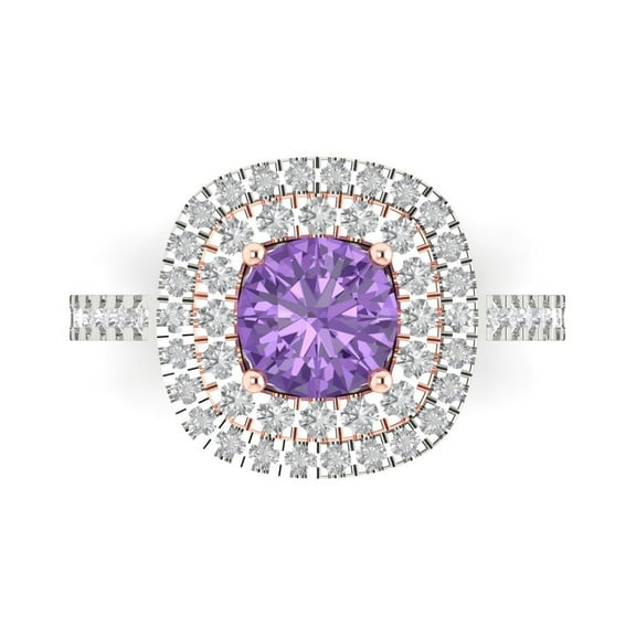 1.615 ct Round Cut Simulated Alexandrite Solitaire with Simulated Diamond Accents 14K White/Rose Gold Womens Engagement Ring