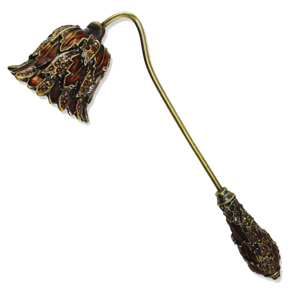 Green or Brown Enameled & Crystal Flower Candle Snuffer