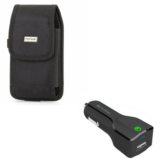 Rugged Canvas Carry Case w 24W Adaptive Fast USB QC 3.0 Car Charger V7A Compatible With Google Pixel 3a XL