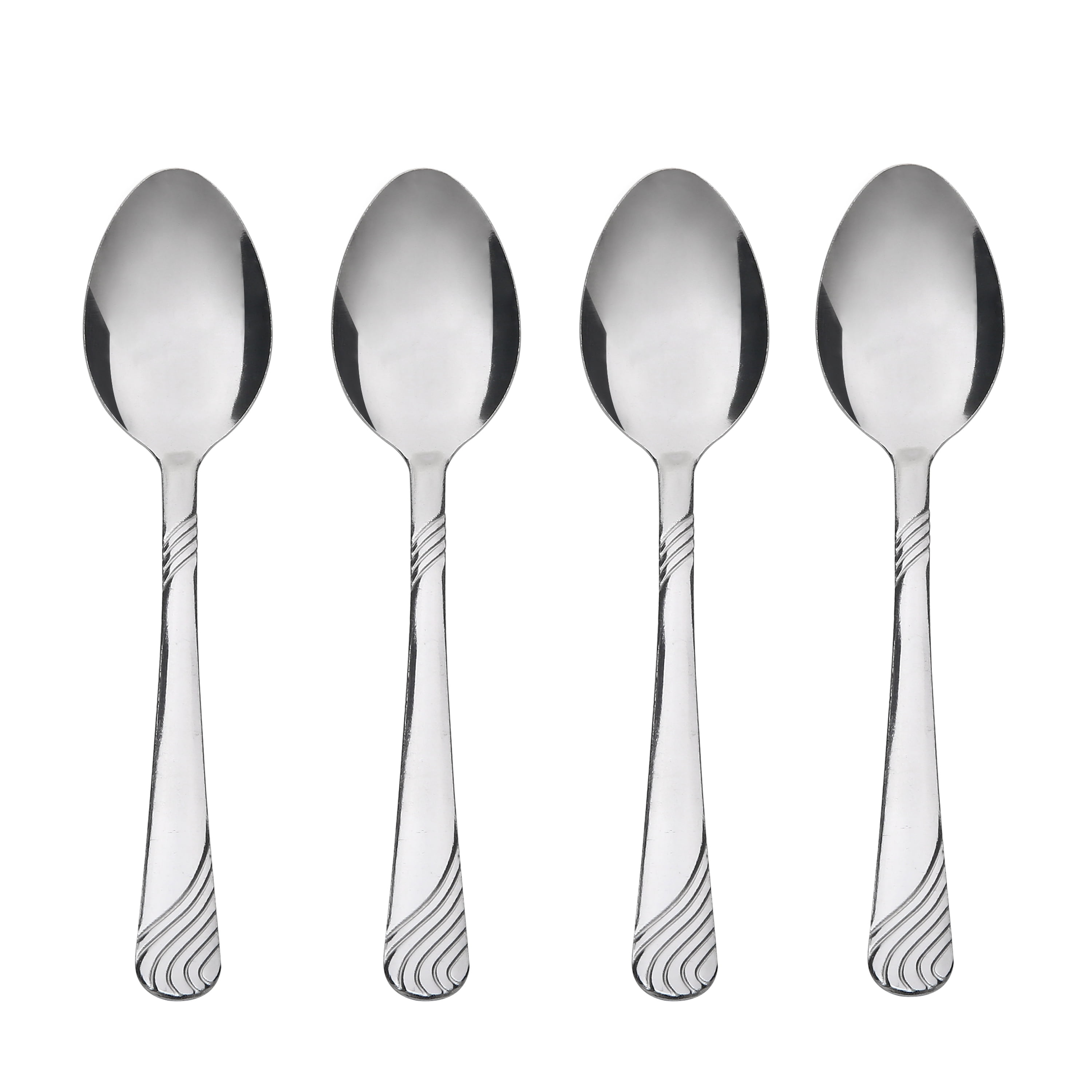 Mainstays 4-Piece Swirl Stainless Steel Dinner Spoon Set, Silver Tableware