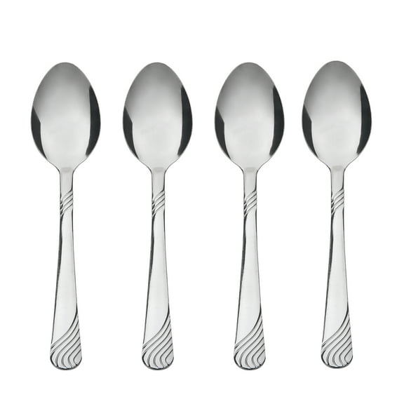 Mainstays Swirl Stainless Steel Adult Dinner Spoon, 4-Piece Set, Silver