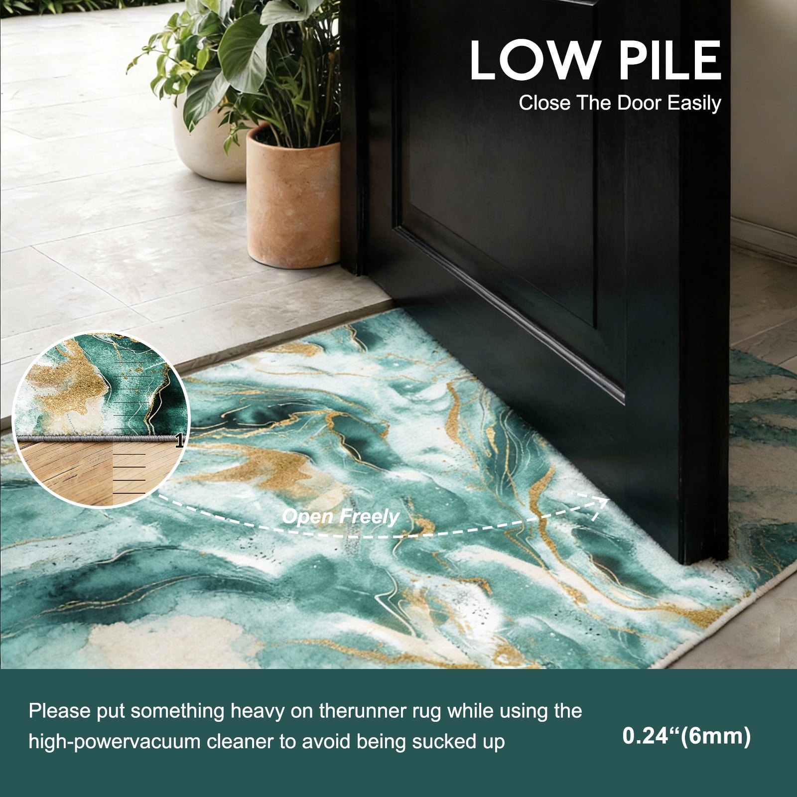 2x6 Abstract Marble Runner Rug Non Slip Washable Rug, Soft Faux Wool Modern Rugs for Hallways, Kitchen Runner Rugs Non Skid, Stain Resistant Floor Carpet for Laundry Entryway Bedroom Bathroom