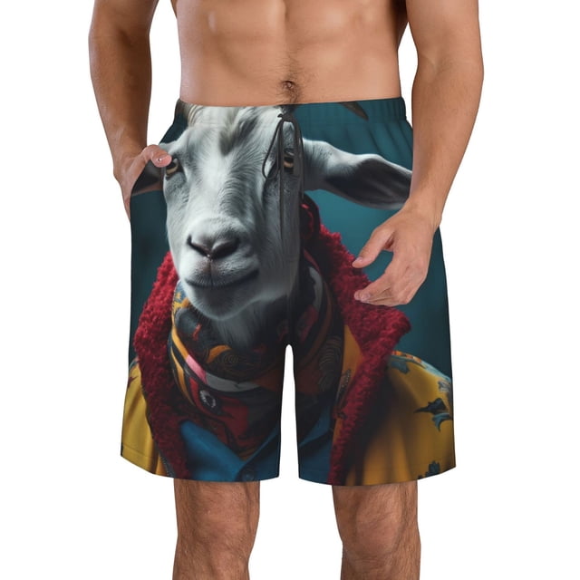 Balery Surrealist Goat Traje de Baño Estilo Hawaiano para Hombre, Shorts de Secado Rápido con Bolsillos-XX-Large