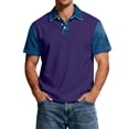 thumbnail image 3 of Blekii Men's Denim Patchwork Short Sleeve Polo Shirt Slim Fit Casual Button down Plum L, 3 of 7