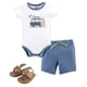thumbnail image 1 of Hudson Baby Conjunto de mono, pantalones cortos y zapatos de algodón unisex para bebé, de 9 a 12 meses, 1 of 4
