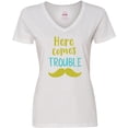 thumbnail image 3 of Inktastic Here Comes Trouble, Mustache, Moustache Women's V-Neck T-Shirt, 3 of 5