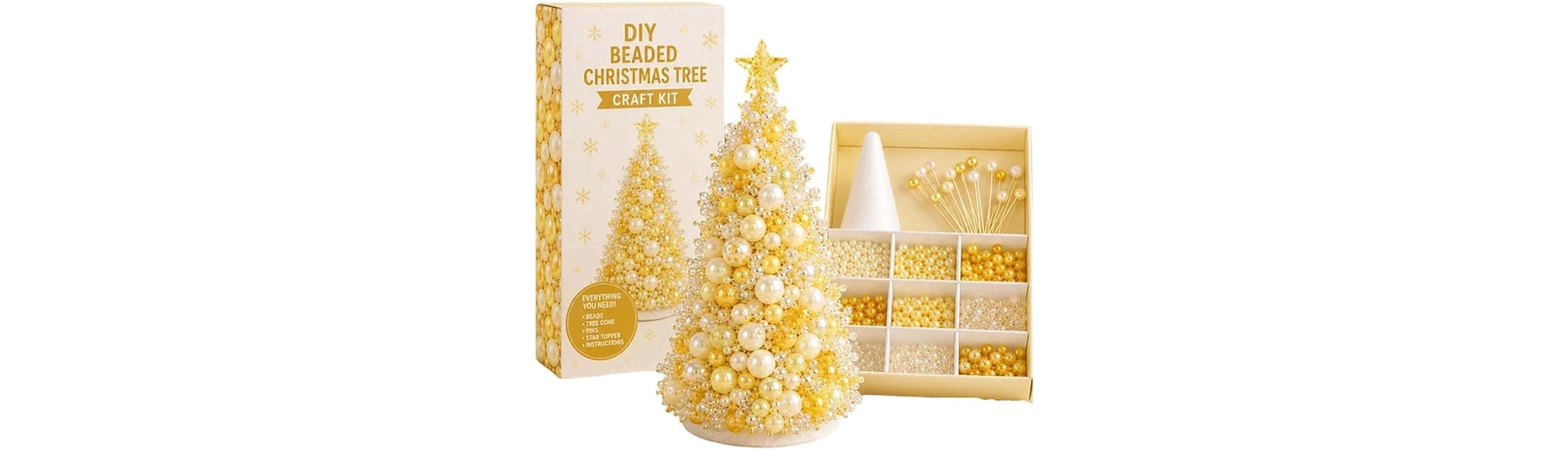 DIY Christmas Tree Kit Beaded Tabletop Xmas Tree With Sparkling Crystal Beads Handmade Craft Decor For Shelf Desk Centerpiece Yellow