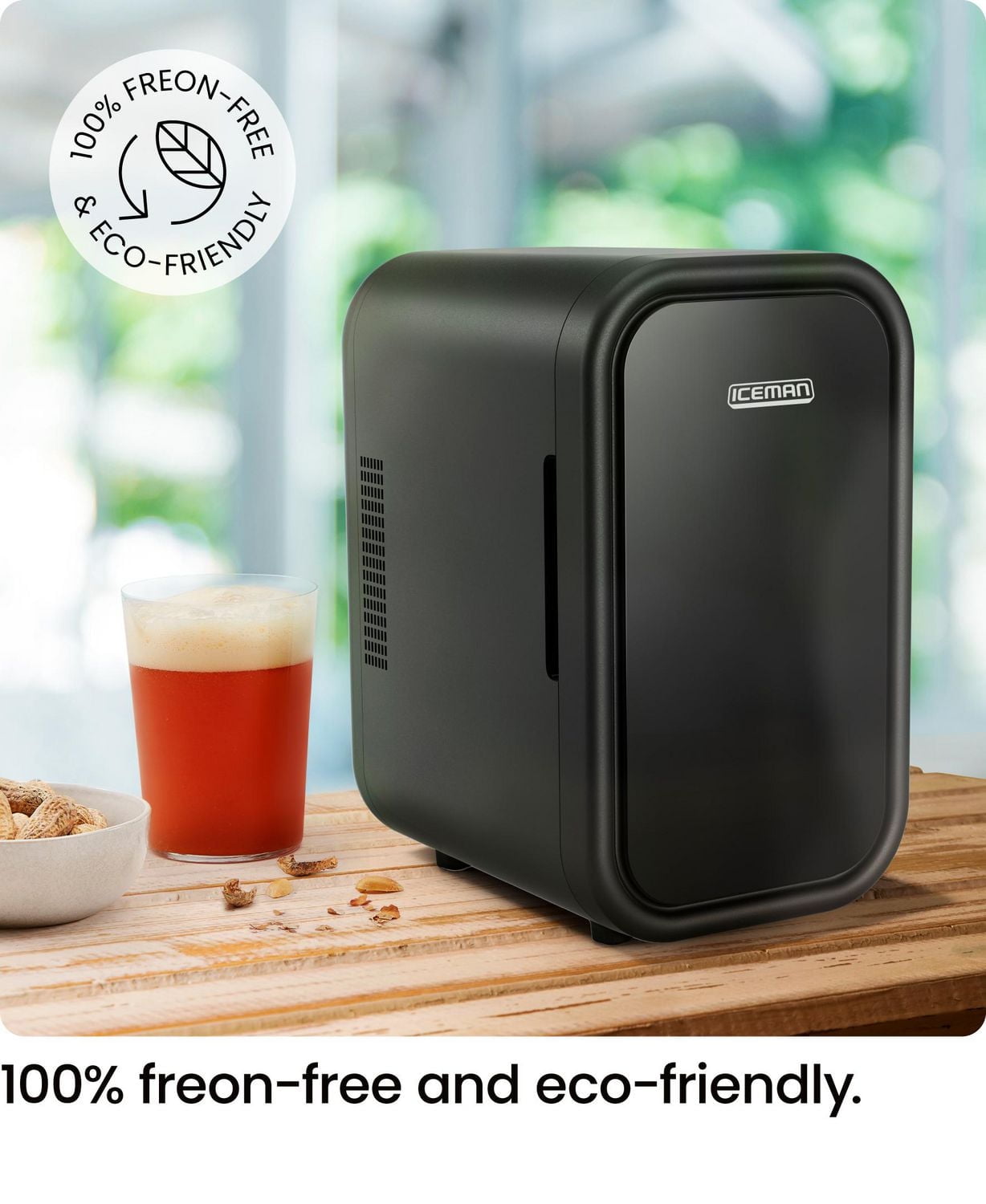 ICEMAN Portable Mini Fridge w/ 8 355 ml (12oz) Can Capacity, Cools and Heats, Car Plug Included - Black, New