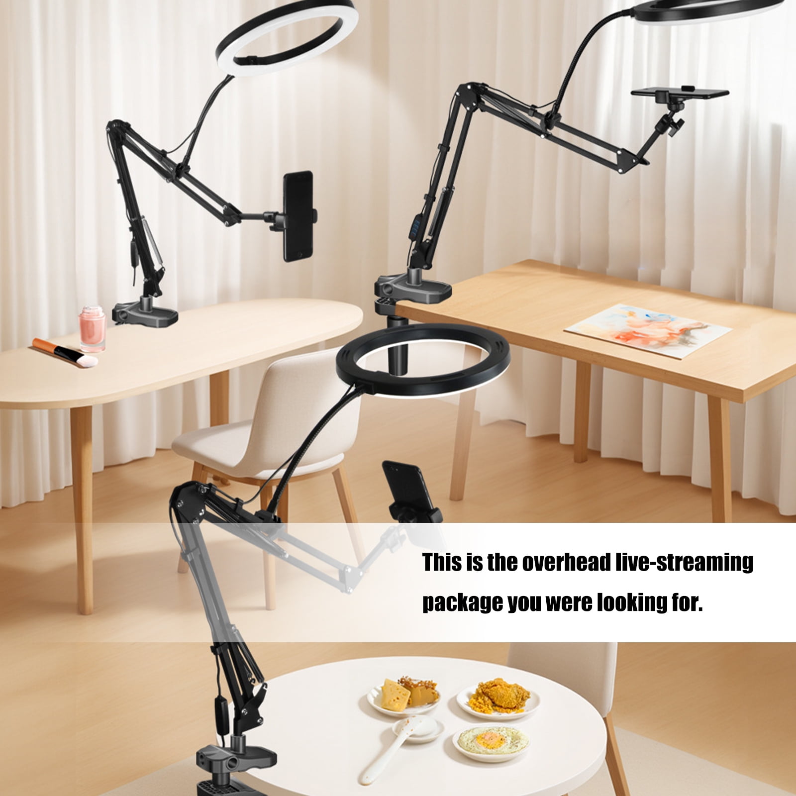 Adjustable Overhead Phone Mount With Rings Light Camera Arm Stand for Video Recording Live Streaming Art Craft