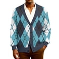 thumbnail image 3 of Kixjoy Blue Cardigan Sweaters for Men V Neck Button Down Knit Cardigan Lightweight Casual Big and Tall Long Sleeve Jackets Winter Fashion Plaid Sweaters for Men, Sky Blue 4XL, 3 of 7