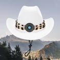 thumbnail image 2 of FUZHIQ Vintage Western Cowboy Straw Hat for Men Women Curved Brim with Windproof Lanyard, Summer Outdoor Sun Cap for Beach Vacation, 2 of 3
