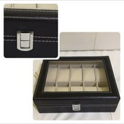Watch Box Men - 10 Slot Luxury Pu Leather Design Display Case, Large Holder, Metal Buckle -Black