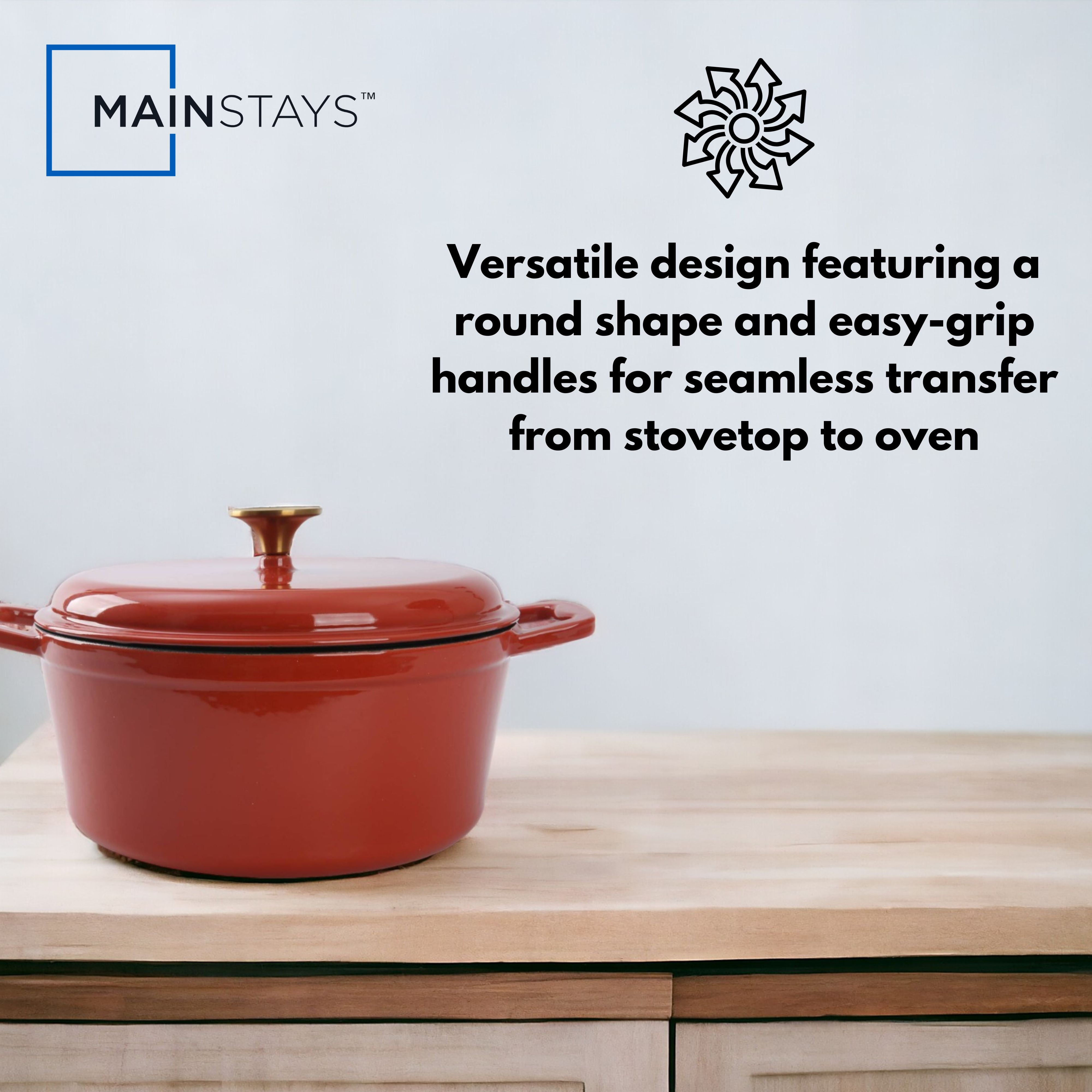 Mainstays 4.75qt Oven-Safe Ceramic Enamel Cast-Iron Dutch Oven, Red