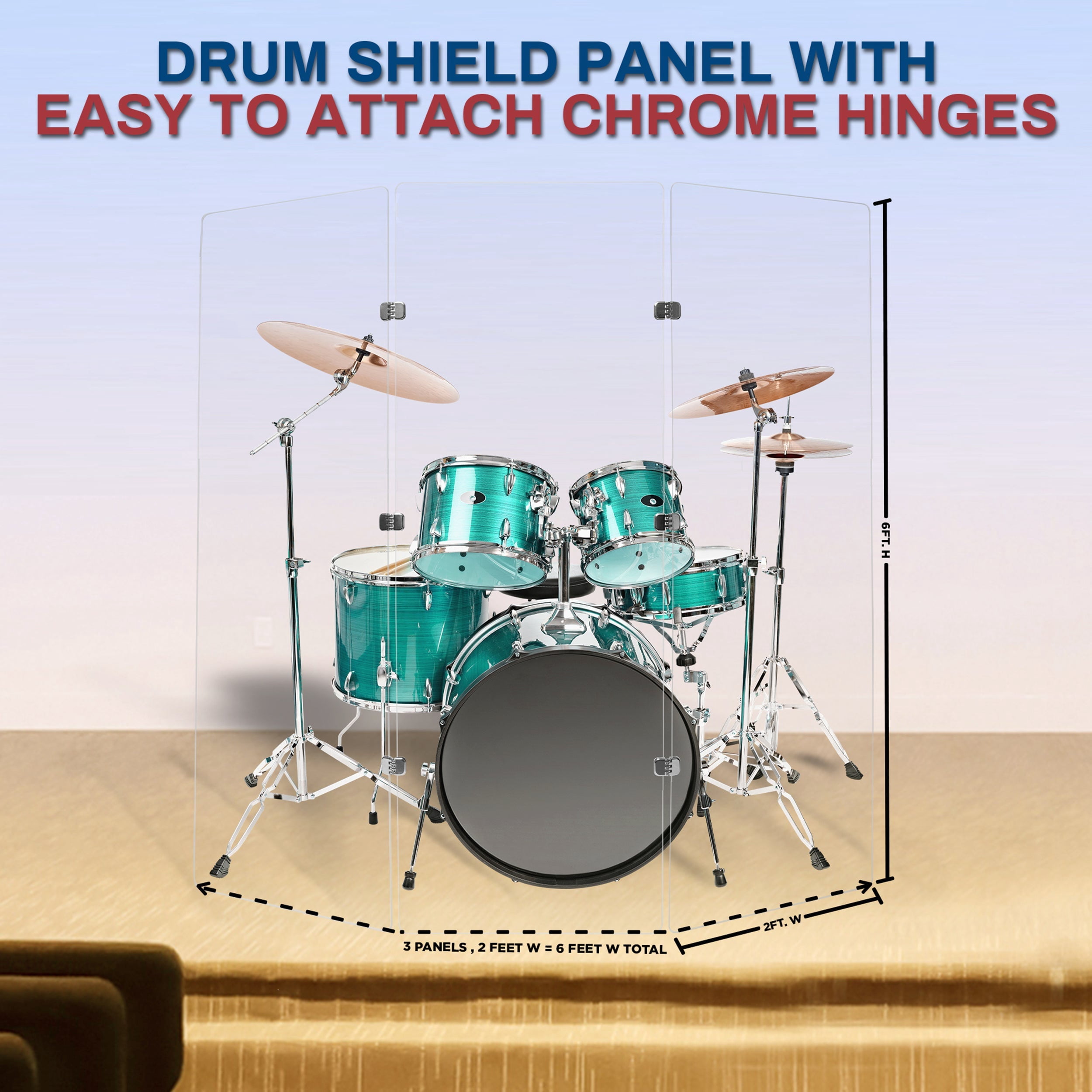 PENNZONI Drum Shield, 4 Panels & Deflectors w/ Living Hinges, 6 ft Clear Acrylic Panels