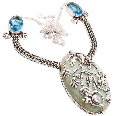 Silver Plated Aquamarine Gemstone Necklace Handmade Jewelry For Women - Ethnic Designer 18" Necklace For Women Gift For Her 30 Gms N-1630