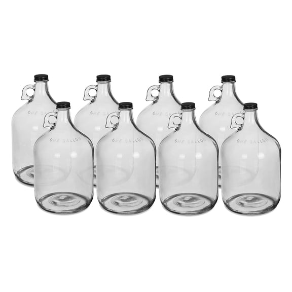 One Gallon Glass Jug with 38mm Black Metal Screw Cap (Set of 8)