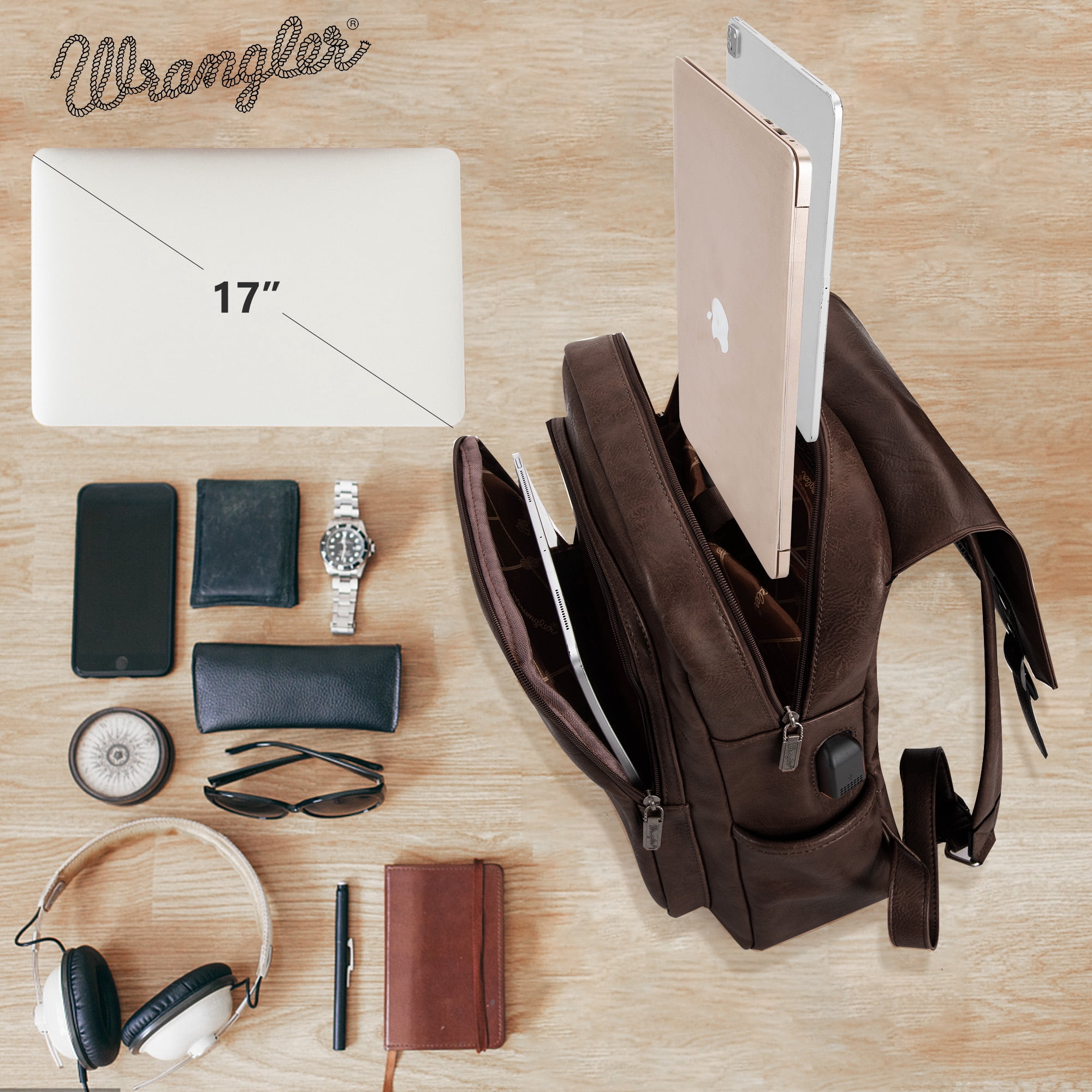 ?Women Trendy Carry On Backpack Dark Brown with USB Charging Port & Shoe Pouch Brown Leather Carry-On Backpack - Luxury Travel Bag main image 4