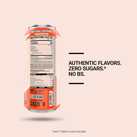 GHOST® ENERGY ZERO SUGARS ENERGY DRINK, PEACHES, 200MG NATURAL CAFFEINE, 16 FL OZ CAN