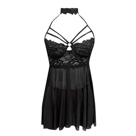 

Gubotare Lingerie For Women Womens Lingerie Stretchy Lace Teddy Plus Size Bodysuit Chemise Nightwear with Stockings Black S