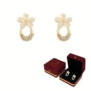 Flower Matte Floral Long Petal Drop Dangle Earrings for Women Girls Chic Boho Wedding Jewelry with Jewelry Box