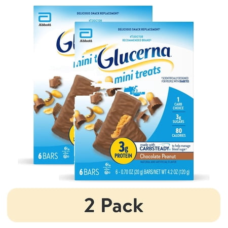 (2 pack) Glucerna Mini Treats Diabetic Snack Chocolate Peanut 6-bar pack 6 Count